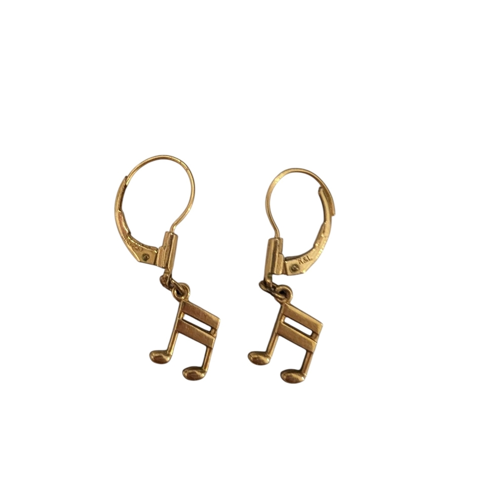 Vintage K&L Germany Gold Toned Costume Jewelry Music Note Earrings - Picture 2 of 16
